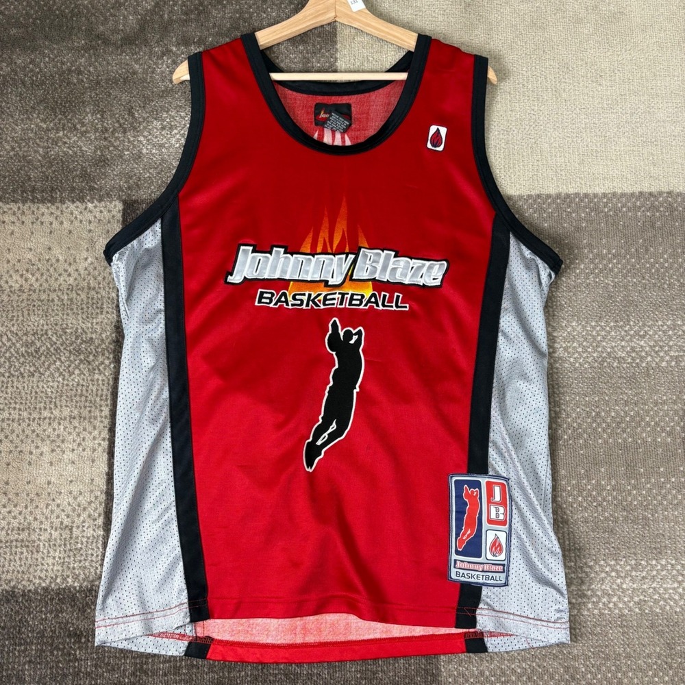 Vintage Y2K Johnny Blaze Basketball Jersey Red Black 00 Mens Size L Method Man